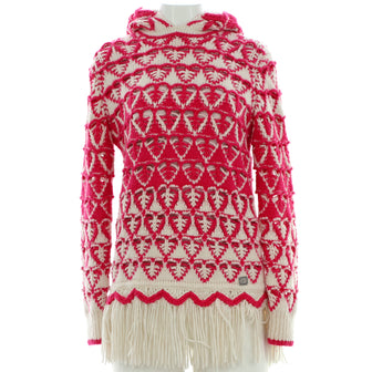 Chanel Women's Hooded Fringe Sweater Dress Cashmere Blend