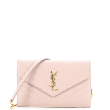 Saint Laurent Classic Monogram Wallet on Chain Matelasse Chevron Leather Small