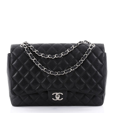 Chanel Classic Double Flap Bag Quilted Caviar Maxi Black