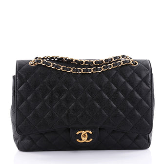 Chanel Classic Double Flap Bag Quilted Caviar Maxi Black 2437712