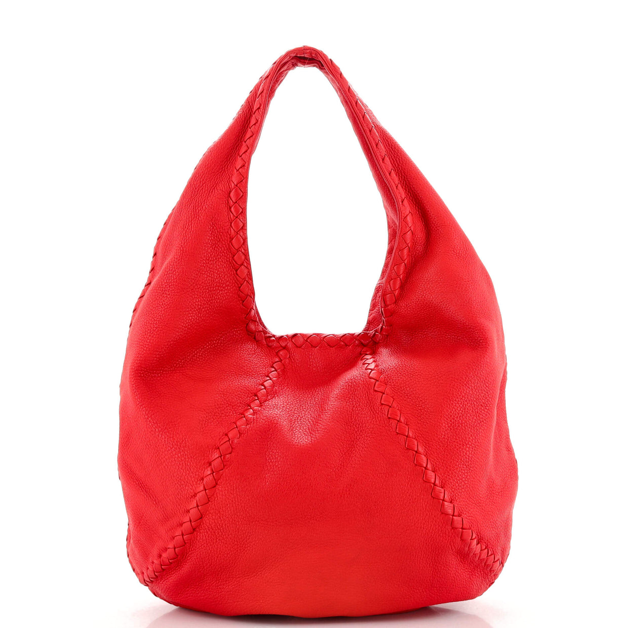Bottega Baseball Hobo Leather with Intrecciato Detail Medium Red 2437742