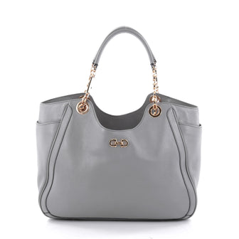 Salvatore Ferragamo Betulla Chain Tote Leather Medium Blue 2437802