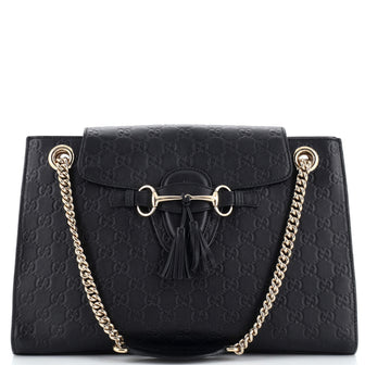 Gucci Emily Chain Flap Shoulder Bag Guccissima Leather Large