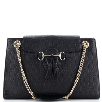 Gucci Emily Chain Flap Shoulder Bag Guccissima Leather Large