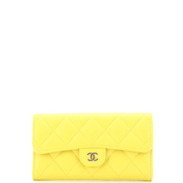 Chanel CC Gusset Classic Flap Wallet Quilted Caviar Long