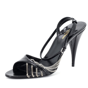 Saint Laurent Women's Sexy Heeled Sandals Snakeskin with Chain Detail 100