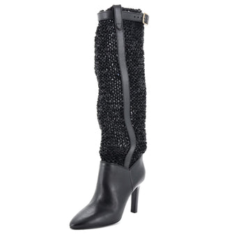 Saint Laurent Women's Kim Knee High Boots Woven Leather 90