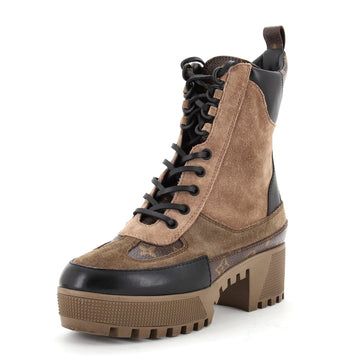 Louis Vuitton Women's Laureate Platform Desert Boots Suede with Monogram Canvas