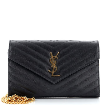Saint Laurent Classic Monogram Wallet on Chain Matelasse Chevron Leather Medium