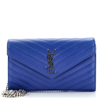Saint Laurent Classic Monogram Wallet on Chain Matelasse Chevron Leather Medium