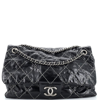 Chanel Double Stitch Flap Bag Quilted Glazed Calfskin Large