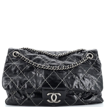 Chanel Double Stitch Flap Bag Quilted Glazed Calfskin Large