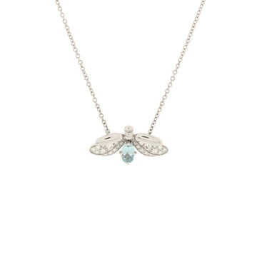 Tiffany & Co. Paper Flowers Firefly Pendant Necklace Platinum with Diamonds and Aquamarine Small