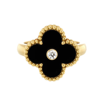 Van Cleef & Arpels Vintage Alhambra Ring 18K Yellow Gold with Onyx and Diamond