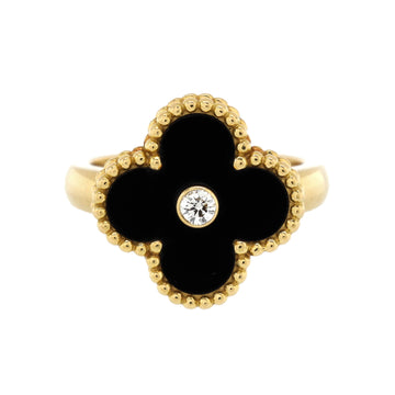 Van Cleef & Arpels Vintage Alhambra Ring 18K Yellow Gold with Onyx and Diamond