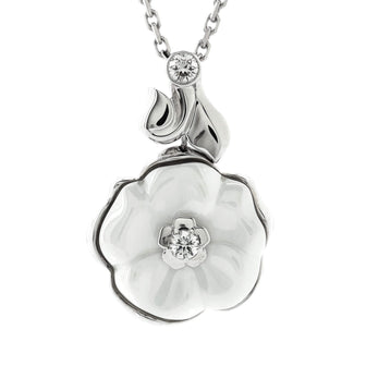 Chanel Camelia Galbe Pendant Necklace 18K White Gold with Ceramic and Diamonds