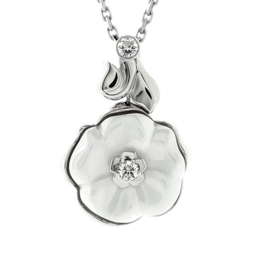 Chanel Camelia Galbe Pendant Necklace 18K White Gold with Ceramic and Diamonds
