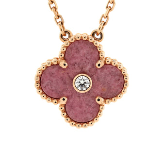 Van Cleef & Arpels Vintage Alhambra Pendant Necklace 18K Rose Gold and Rhodonite with Diamond