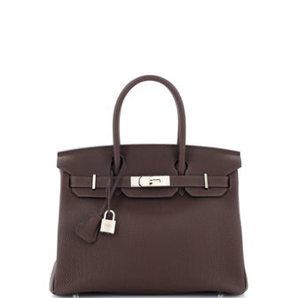 Hermes Birkin Handbag Brown Togo with Palladium Hardware 30