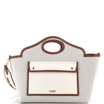 Burberry Soft Pocket Tote Canvas with Leather Medium