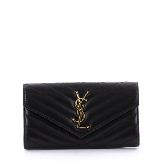 Saint Laurent Classic Monogram Wallet Matelasse Chevron Leather Large Black 2439701