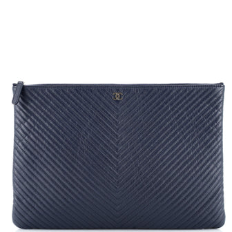Chanel O Case Clutch Chevron Caviar Large