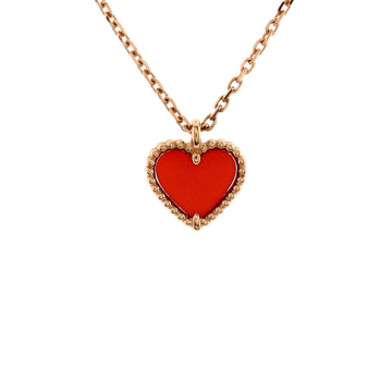 Van Cleef & Arpels Sweet Alhambra Heart Pendant Necklace 18K Rose Gold and Carnelian