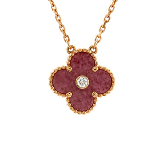 Van Cleef & Arpels Vintage Alhambra Pendant Necklace 18K Rose Gold and Rhodonite with Diamond