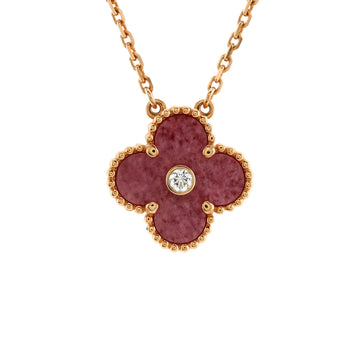 Van Cleef & Arpels Vintage Alhambra Pendant Necklace 18K Rose Gold and Rhodonite with Diamond