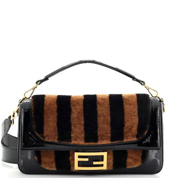 Fendi Baguette NM Bag Pequin Shearling with Patent Large