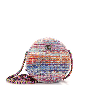 Chanel Round Clutch with Chain Quilted Tweed with Rainbow Hardware Mini