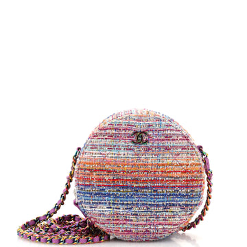 Chanel Round Clutch with Chain Quilted Tweed with Rainbow Hardware Mini