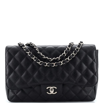 Chanel Vintage Classic Single Flap Bag Quilted Caviar Jumbo