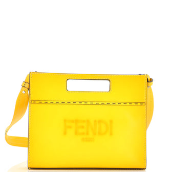 Fendi Logo Cut-Out Handle Shopper Tote Embossed Leather Mini
