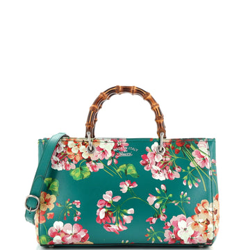 Gucci Bamboo Shopper Tote Blooms Print Leather Medium