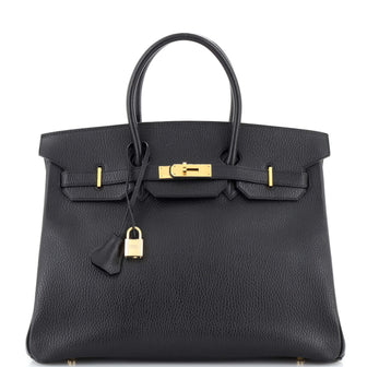 Hermes Birkin Handbag Black Ardennes with Gold Hardware 35