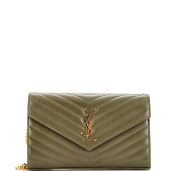 Saint Laurent Classic Monogram Wallet on Chain Matelasse Chevron Leather Medium