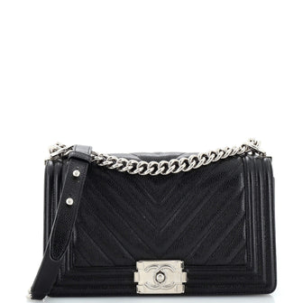Chanel Boy Flap Bag Chevron Caviar Old Medium