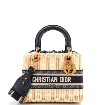 Christian Dior Lady Dior Bag Wicker and Oblique Canvas Medium Blue