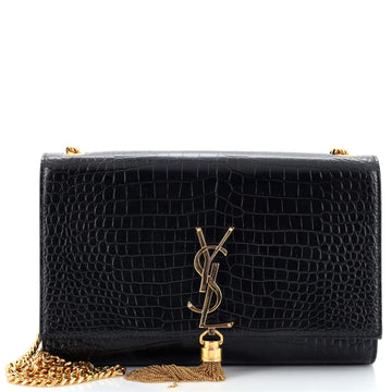 Saint Laurent Classic Monogram Tassel Crossbody Bag Crocodile Embossed Leather Medium