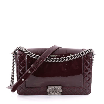 Chanel Reverso Boy Flap Bag Patent New Medium Red