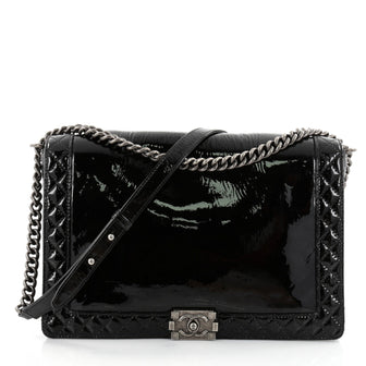 Chanel Reverso Boy Flap Bag Patent Large Black