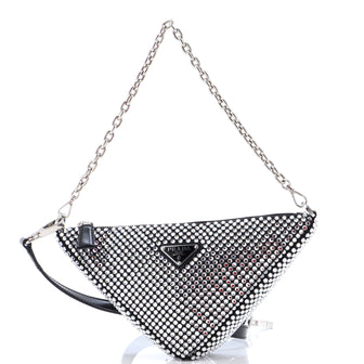 Prada Triangle Top Handle Pouch Bag Crystal Embellished Satin Mini
