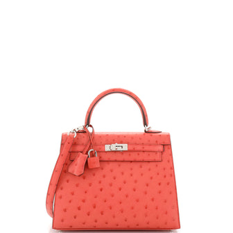 Hermes Kelly Handbag Pink Ostrich with Palladium Hardware 25