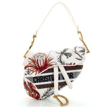 Christian Dior Saddle Bag Logo Embroidered Canvas Medium
