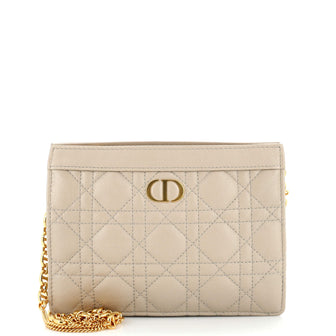 Christian Dior Caro Zipped Pouch With Chain Leather