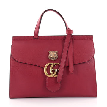 Gucci GG Marmont Animalier Top Handle Bag Leather Medium Red 2442602