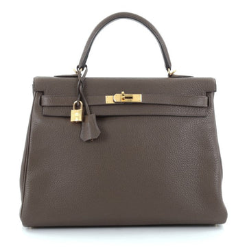 Hermes Kelly Handbag Brown Clemence with Gold Hardware 2442701