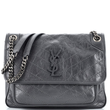 Saint Laurent Niki Chain Flap Bag Matelasse Chevron Leather Medium