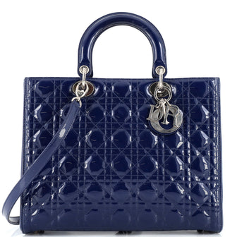Christian Dior Vintage Lady Dior Bag Cannage Quilt Patent Large